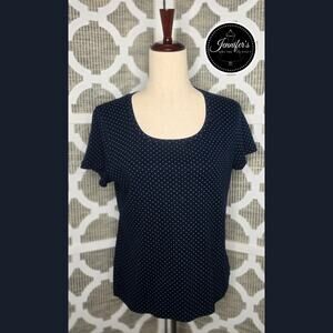 Talbots Petite Blue Scoop Neck Polka Dot Short Sleeve Shirt Size Large